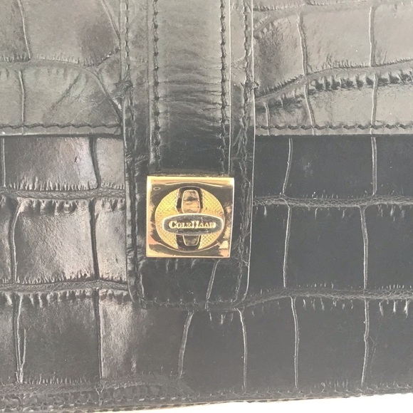Y2K Cole Haan croc embossed black convertible strap east west baguette bag - Picture 5 of 13